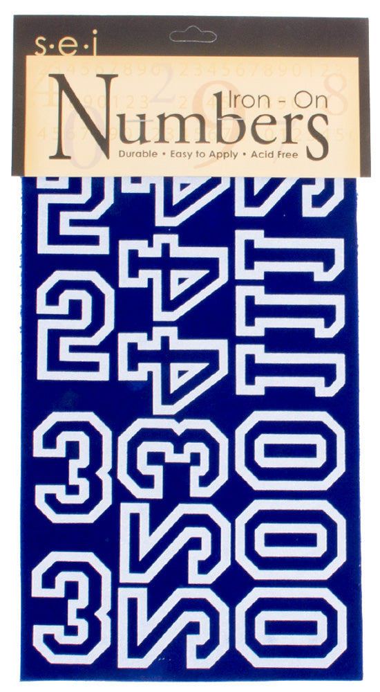 9-147 Varsity Numbers Team Pack - 2 inch Blue Flock Iron-on – SEI