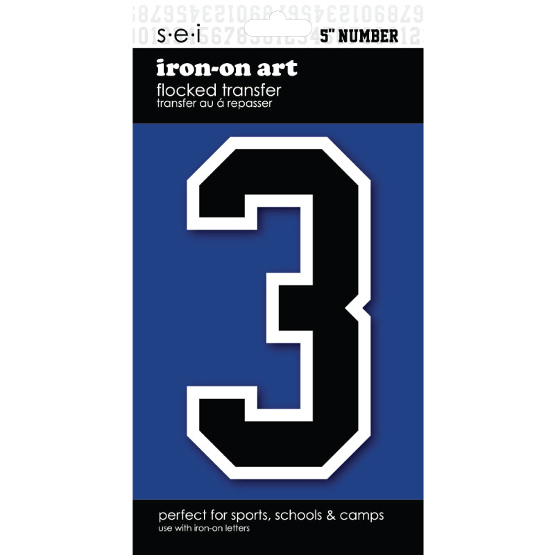 9-203 Athletic Numbers Individual #3 - 5 inch Black Flocked Iron