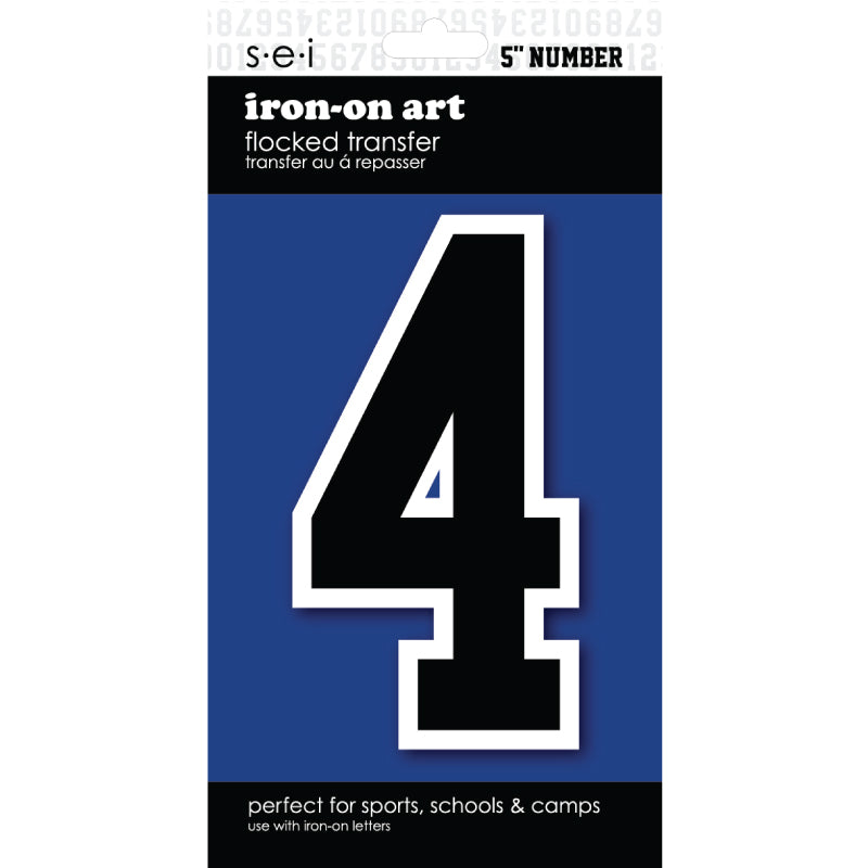 9-204 Athletic Numbers Individual #4 - 5 inch Black Flocked Iron