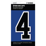 9-204 Athletic Numbers Individual #4 - 5 inch Black Flocked Iron-on