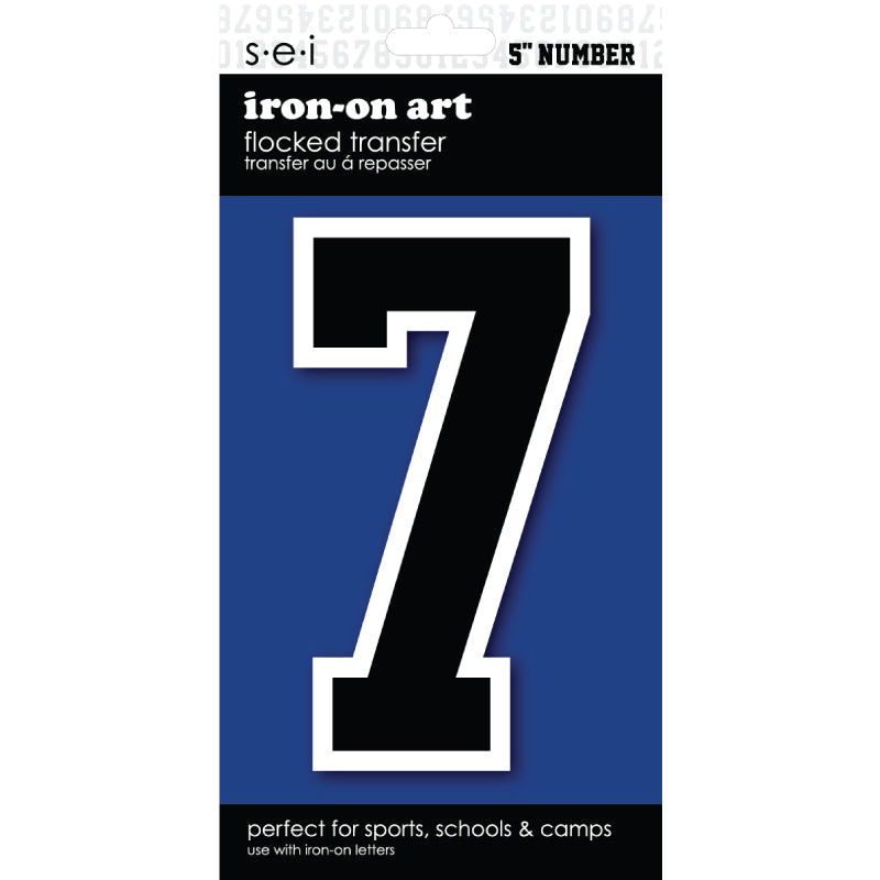 9-207 Athletic Numbers Individual #7 - 5 inch Black Flocked iron