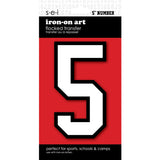 9-215 Athletic Numbers Individual #5 - 5 inch White Flocked Iron-on