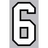 9-216 Athletic Numbers Individual #6 - 5 inch White Flocked Iron-on