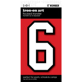 9-216 Athletic Numbers Individual #6 - 5 inch White Flocked Iron-on