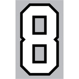 9-218 Athletic Numbers Individual #8 - 5 inch White Flocked iron-on