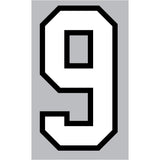 9-219 Athletic Numbers Individual #9 - 5 inch White Flocked Iron-on