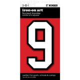 9-219 Athletic Numbers Individual #9 - 5 inch White Flocked Iron-on