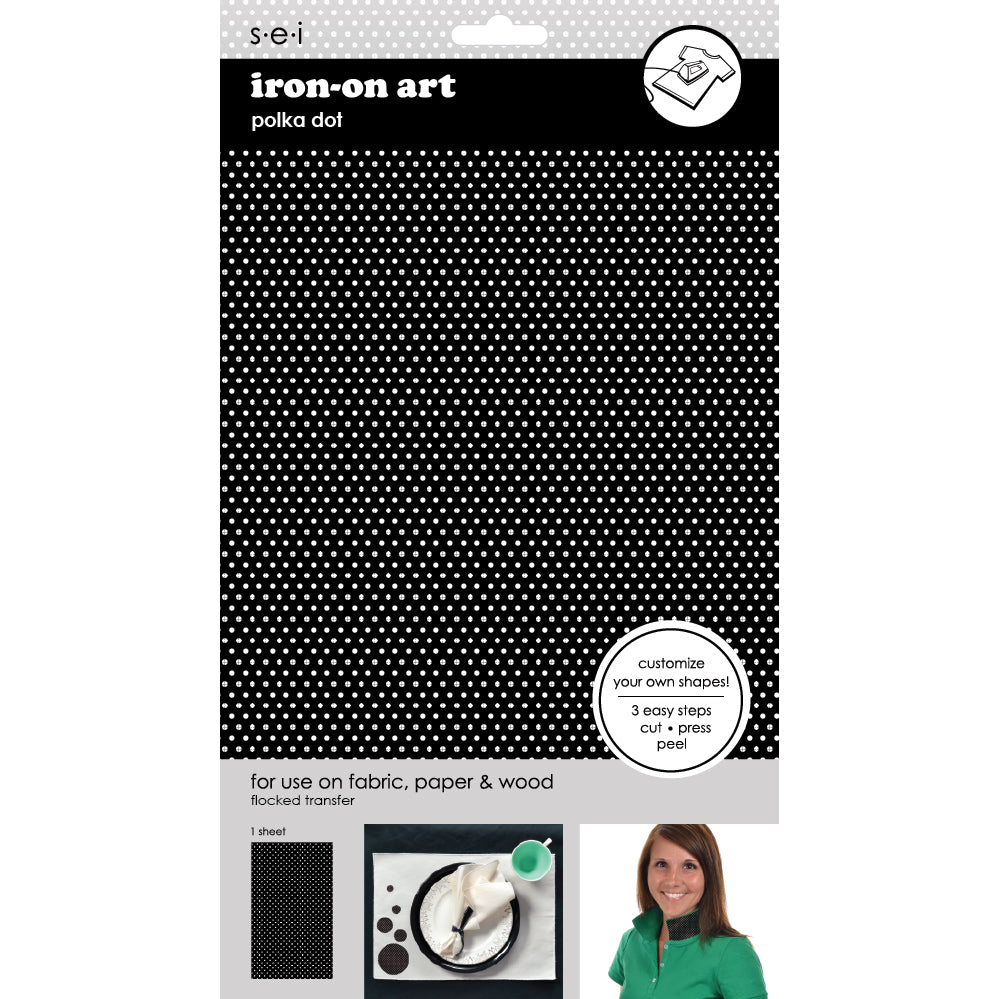 9-250 Black Polka Dot 5.5 x 9.25 Inch Flocked Iron-on Sheet