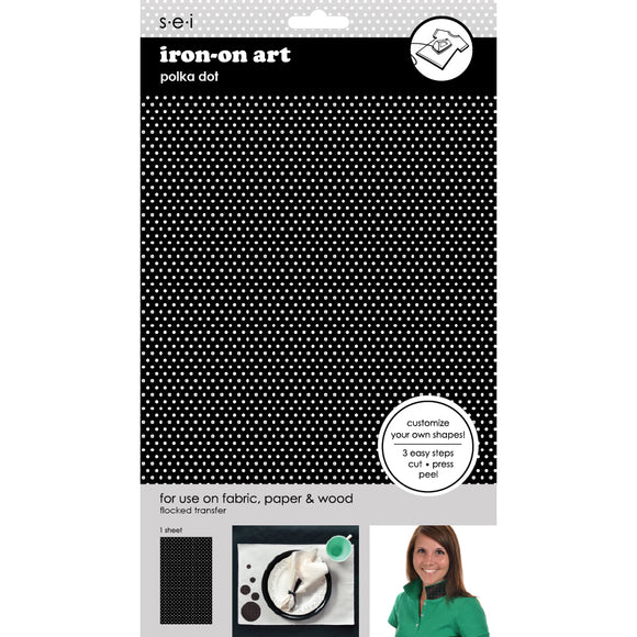 9-250 Black Polka Dot 5.5 x 9.25 Inch Flocked Iron-on Sheet - Cut Your Own Design