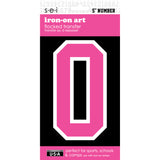9-261 Athletic Numbers Individual #0 - 5 inch Neon Pink Flocked Iron-on