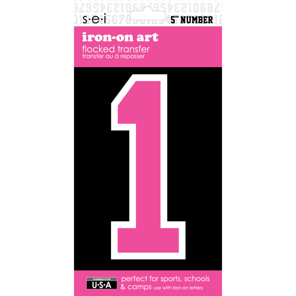 9-262 Athletic Numbers Individual #1 - 5 inch Neon Pink Flocked Iron-o –  SEI Crafts