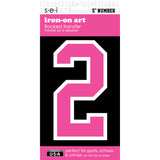 9-263 Athletic Numbers Individual #2 - 5 inch Neon Pink Flocked Iron-on