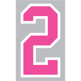 9-263 Athletic Numbers Individual #2 - 5 inch Neon Pink Flocked Iron-on