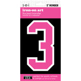 9-264 Athletic Numbers Individual #3 - 5 inch Neon Pink Flocked Iron-on
