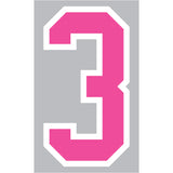 9-264 Athletic Numbers Individual #3 - 5 inch Neon Pink Flocked Iron-on