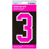 9-267 Athletic Numbers Individual #6 - 5 inch Neon Pink Flocked Iron-on