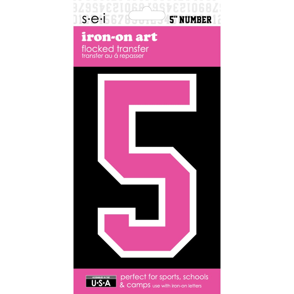 9-266 Athletic Numbers Individual #5 - 5 inch Neon Pink Flocked