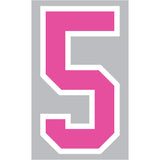 9-266 Athletic Numbers Individual #5 - 5 inch Neon Pink Flocked Iron-on
