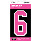 9-267 Athletic Numbers Individual #6 - 5 inch Neon Pink Flocked Iron-on