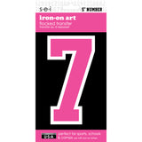 9-268 Athletic Numbers Individual #7 - 5 inch Neon Pink Flocked Iron-on