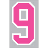 9-270 Athletic Numbers Individual #9 - 5 inch Neon Pink Flocked Iron-on