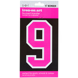 9-262 Athletic Numbers Individual #1 - 5 inch Neon Pink Flocked Iron-on