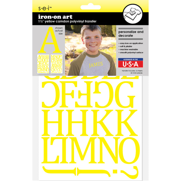 9-318 Yellow Camdon Polyvinyl Iron-on Letters 1 1/2