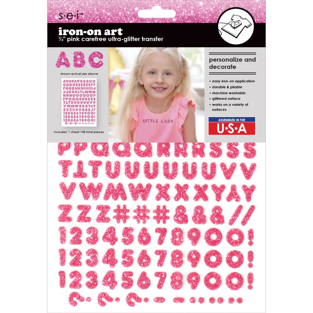 Set of 2 Small Pink Glitter Alphabet and Number Stickers, Upper