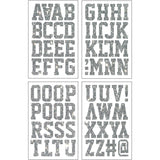 9-444 Varsity Alphabet and Punctuation - Silver Glitter 2 Inch Iron-on