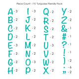 9-276 Friendly Alphabet - Turquoise Flocked 1.75 Inch Iron-on
