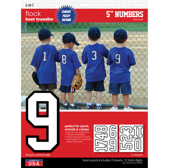 9-118 Athletic Numbers Team Pack - 5 inch Flocked White Iron-on