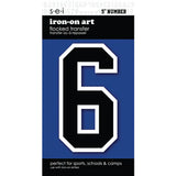 9-216 Athletic Numbers Individual #6 - 5 inch White Flocked Iron-on