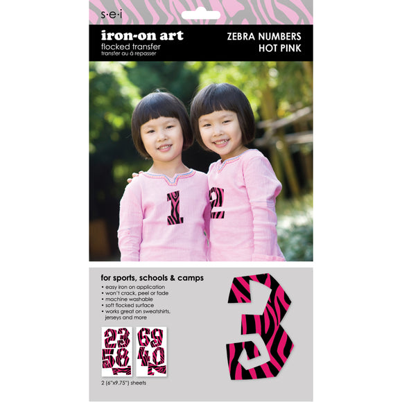 9-241 Pink/Black Zebra Print Numbers - 3 inch Print Number Iron-on