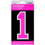 9-267 Athletic Numbers Individual #6 - 5 inch Neon Pink Flocked Iron-on