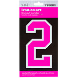 9-267 Athletic Numbers Individual #6 - 5 inch Neon Pink Flocked Iron-on
