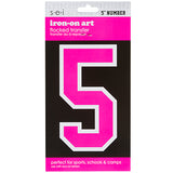 9-267 Athletic Numbers Individual #6 - 5 inch Neon Pink Flocked Iron-on