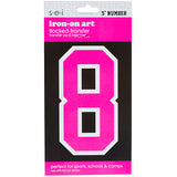 9-264 Athletic Numbers Individual #3 - 5 inch Neon Pink Flocked Iron-on