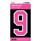 9-270 Athletic Numbers Individual #9 - 5 inch Neon Pink Flocked Iron-on