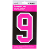 9-267 Athletic Numbers Individual #6 - 5 inch Neon Pink Flocked Iron-on