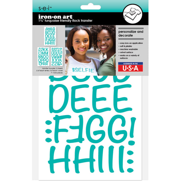 9-276 Friendly Alphabet - Turquoise Flocked 1.75 Inch Iron-on