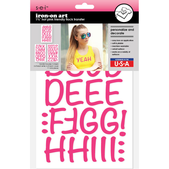 S.E.I 1 3/4-Inch Friendly Flock Letters, Iron-On Transfer, Hot Pink, 3-Sheets