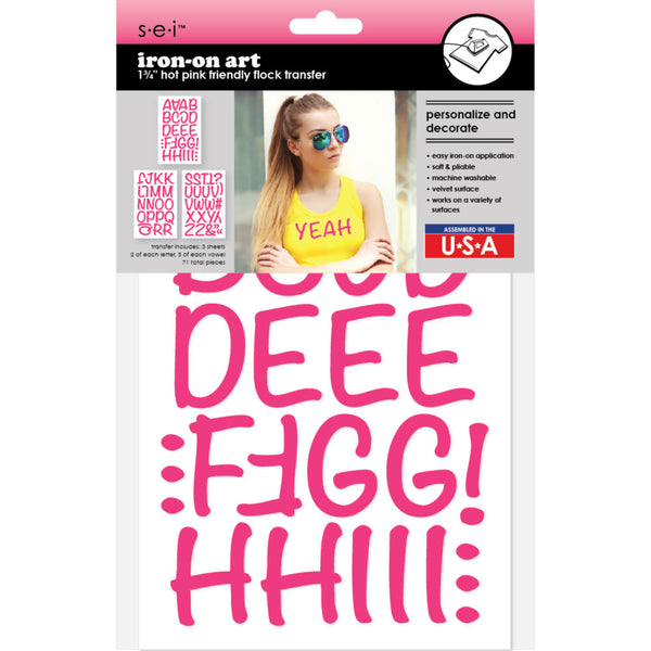 9-287 Friendly Alphabet – Hot Pink Flocked 1.75 Inch Iron-on