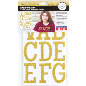 9-306 Classic Alphabet & Punctuation - Gold Ultra Glitter 3 Inch Iron-on