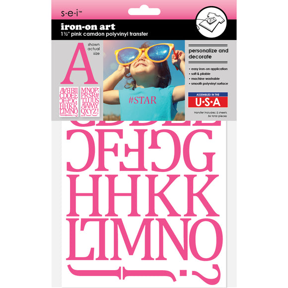 9-308 Pink Camdon Polyvinyl Iron-on Letters 1 1/2