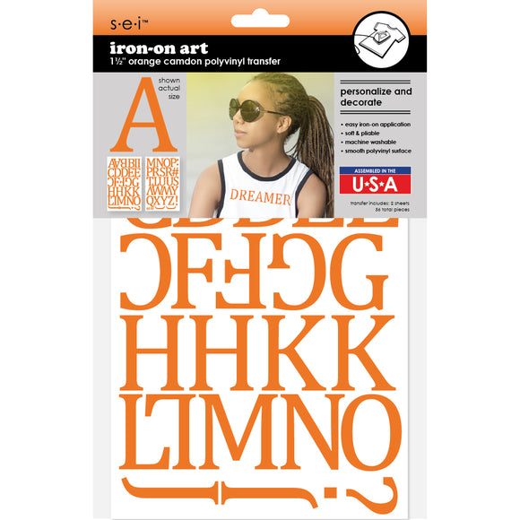 9-312 Orange Camdon Polyvinyl Iron-on Letters 1 1/2