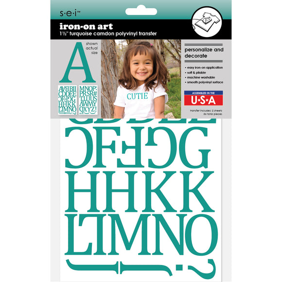 9-316 Turquoise Camdon Polyvinyl Iron-on Letters 1 1/2