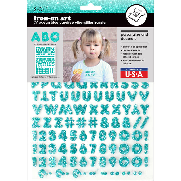 9-327 Turquoise Carefree Ultra Glitter Letters - 1/2 inch Turquoise Alphabet, Numbers and Punctuation