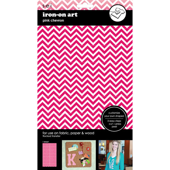 9-4182 Pink Chevron 5.5 x 9.25 Inch Flocked Iron-on Sheet - Cut Your Own Design