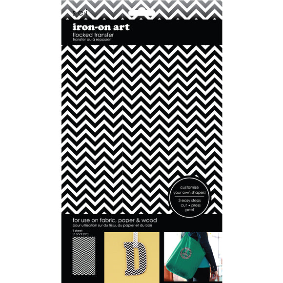 9-4183 Black Chevron 5.5 x 9.25 Inch Flocked Iron-on Sheet - Cut Your Own Design