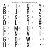 9-455 Black Slender Polyvinyl Iron-on Letters 3"